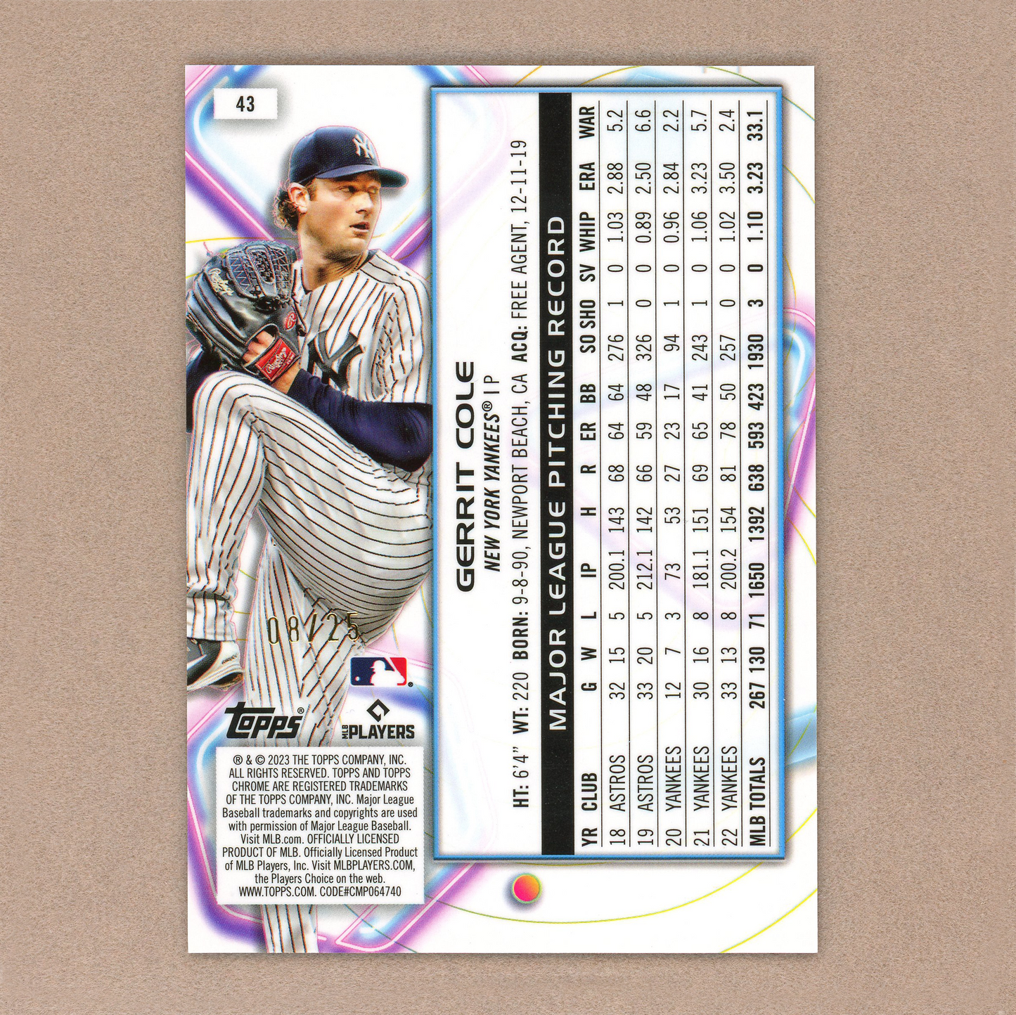 2023 Topps Cosmic Chrome Gerrit Cole (Orange Galactic)