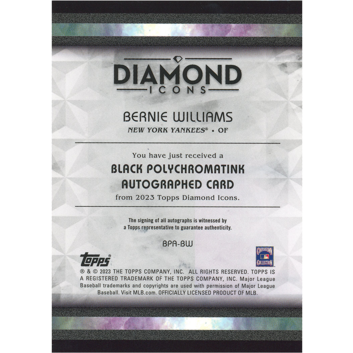 2023 Topps Diamond Icons Bernie Williams Autograph (Silver Ink)