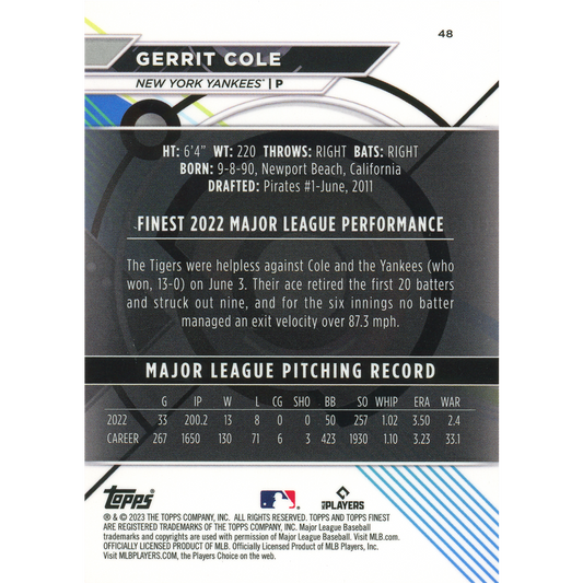 2023 Topps Finest Gerrit Cole (Superfractor)