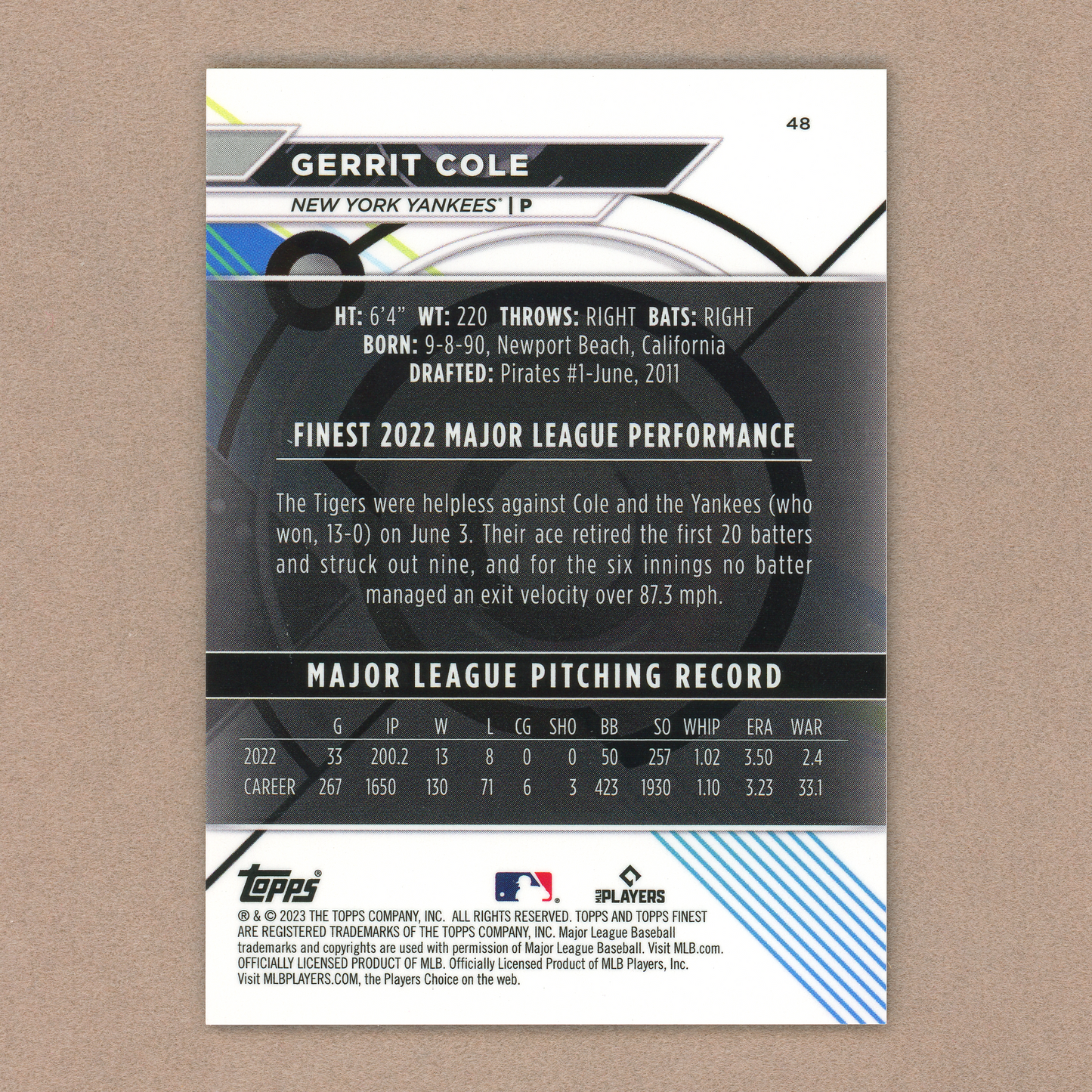 2023 Topps Finest Gerrit Cole (Superfractor)