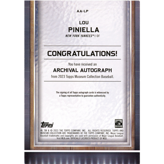 2023 Topps Museum Collection Lou Pinella Autograph (Copper)
