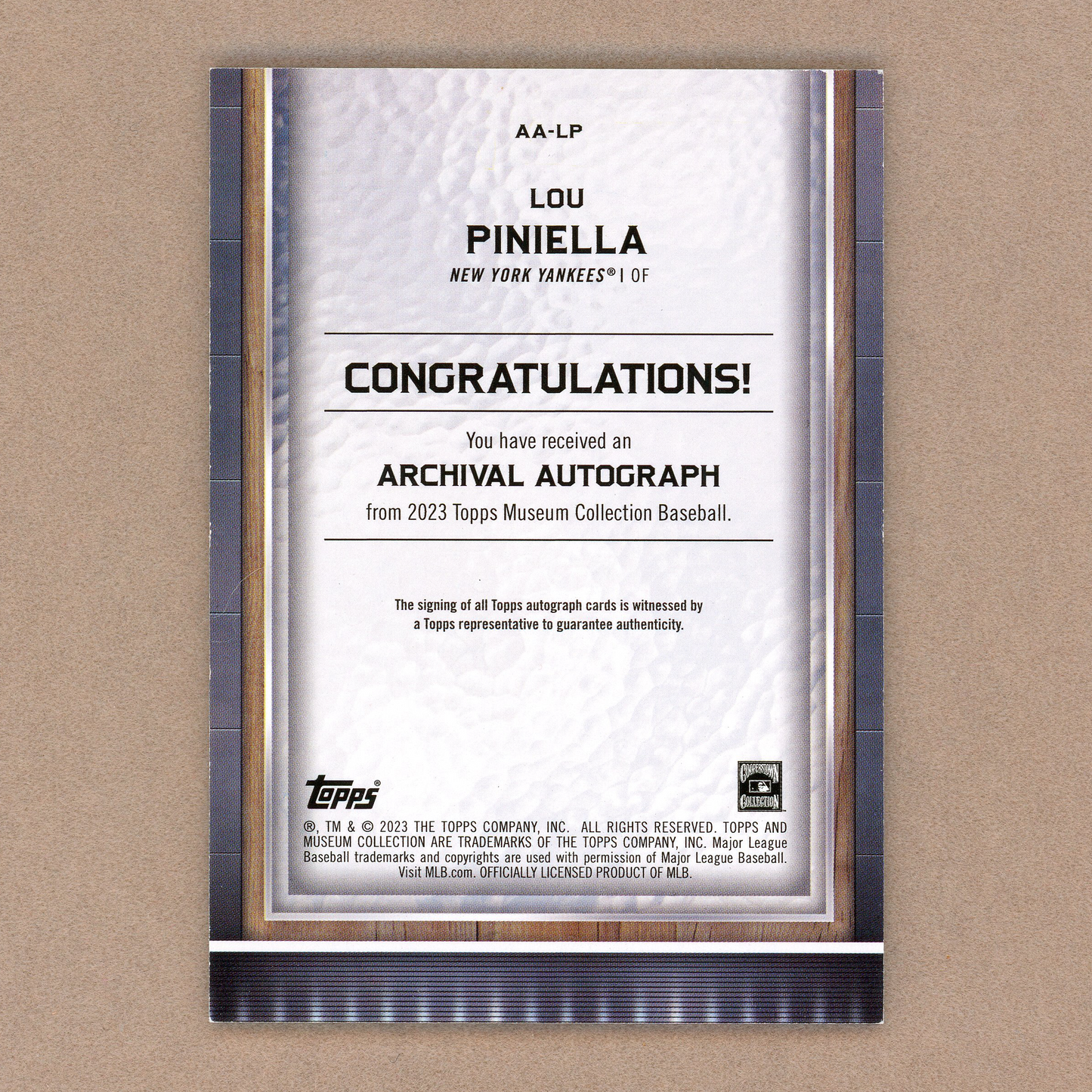 2023 Topps Museum Collection Lou Pinella Autograph (Copper)