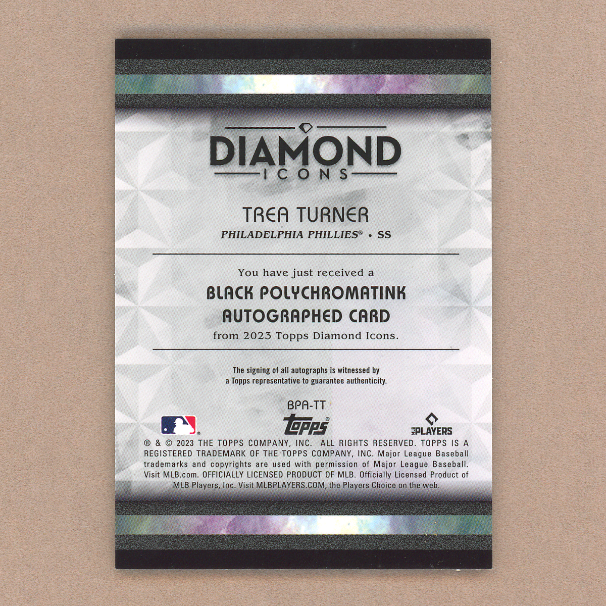 2023 Trea Turner Diamond Icons Black PolychromatINK Autograph (Gold Ink)
