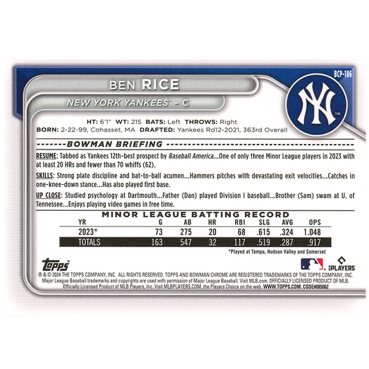2024 Bowman Chrome Ben Rice