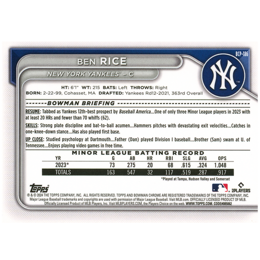 2024 Bowman Chrome Ben Rice Shimmer