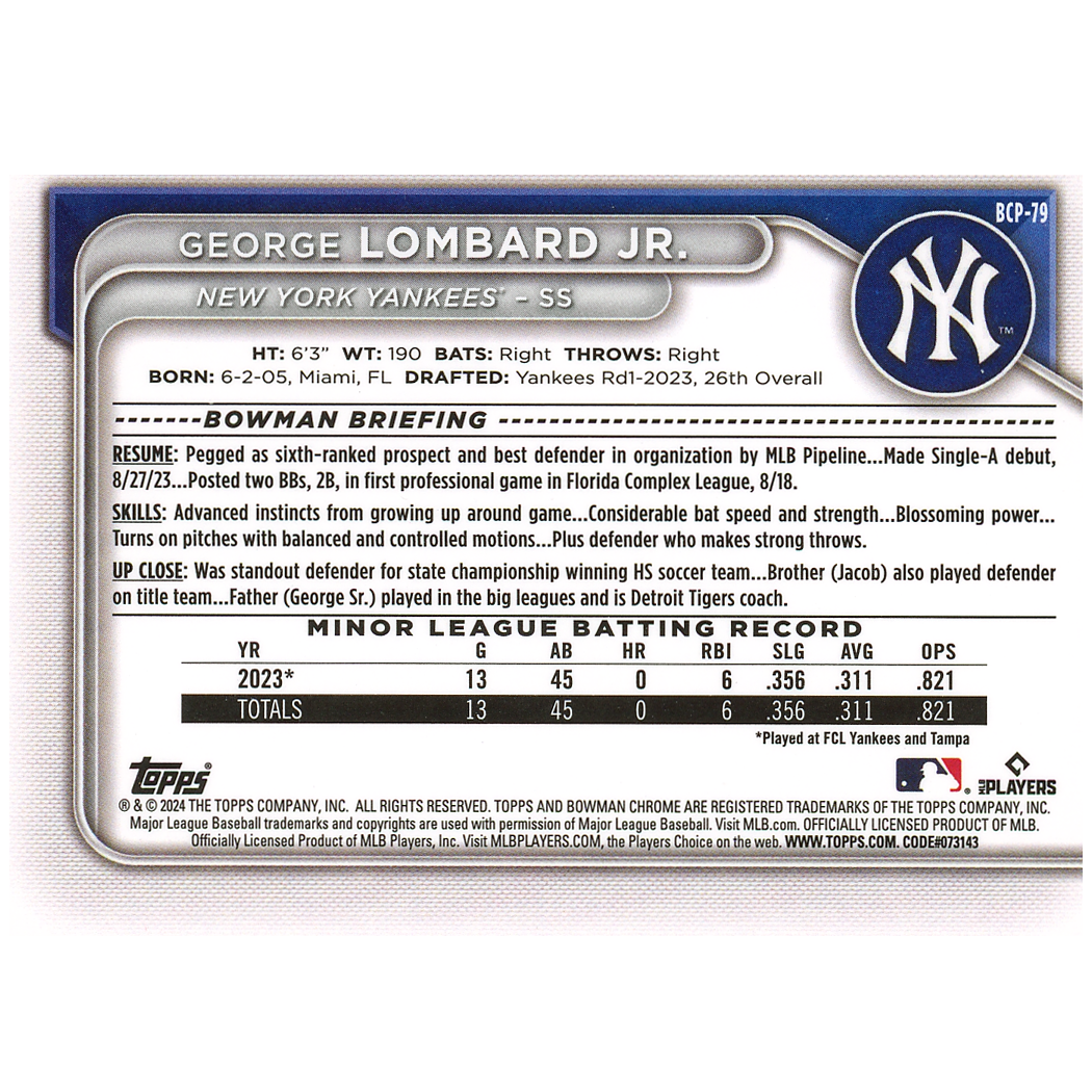 2024 Bowman Chrome George Lombard Jr.