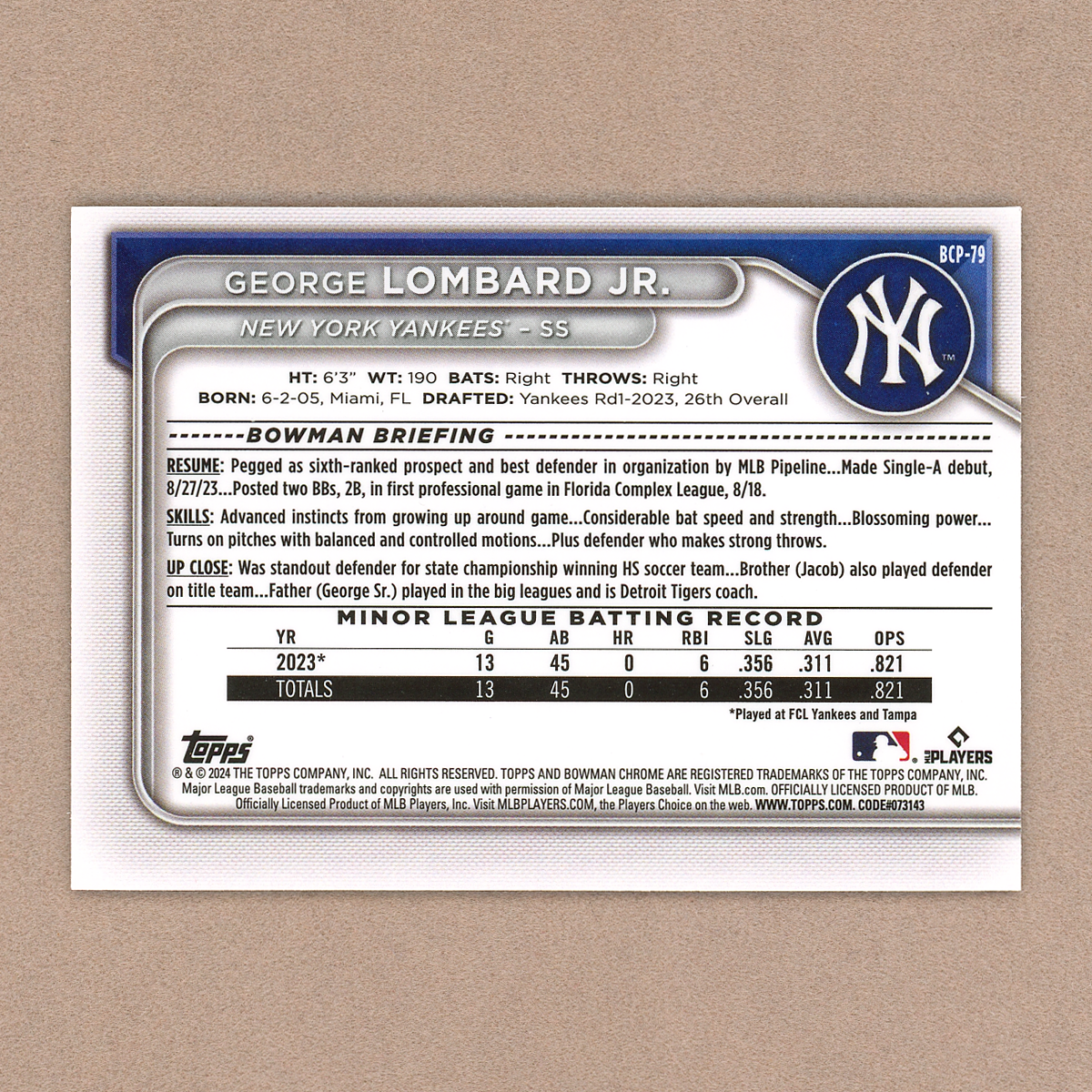 2024 Bowman Chrome George Lombard Jr.