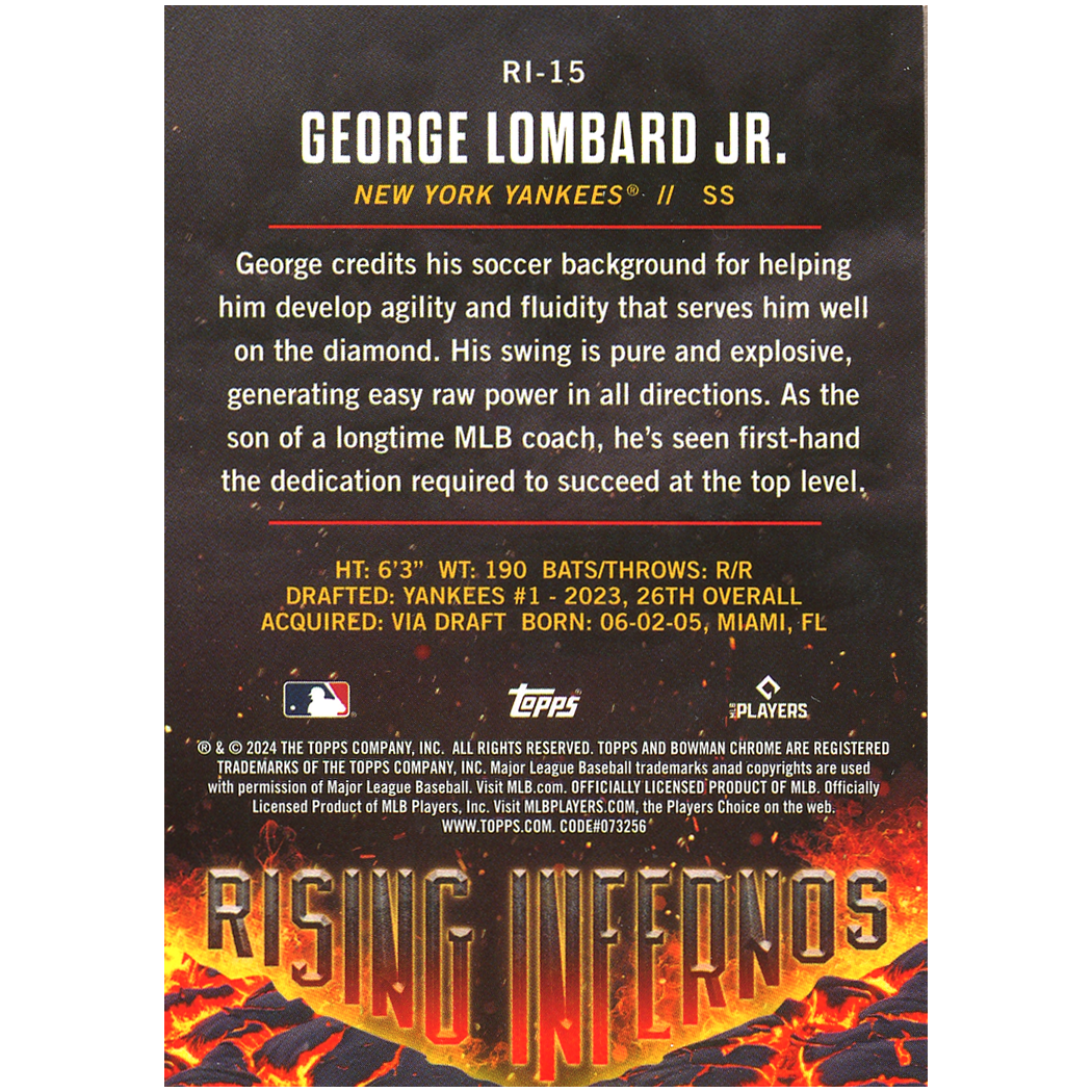 2024 Bowman Chrome George Lombard Jr. Rising Infernos