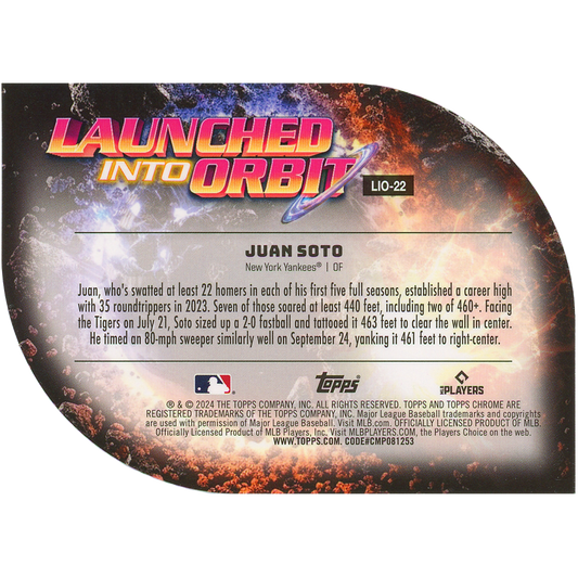 2024 Topps Cosmic Chrome Juan Soto Launched Into Orbit (Black)