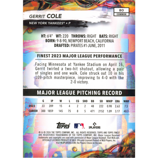 2024 Topps Finest Gerrit Cole (Oil Spill - Common)