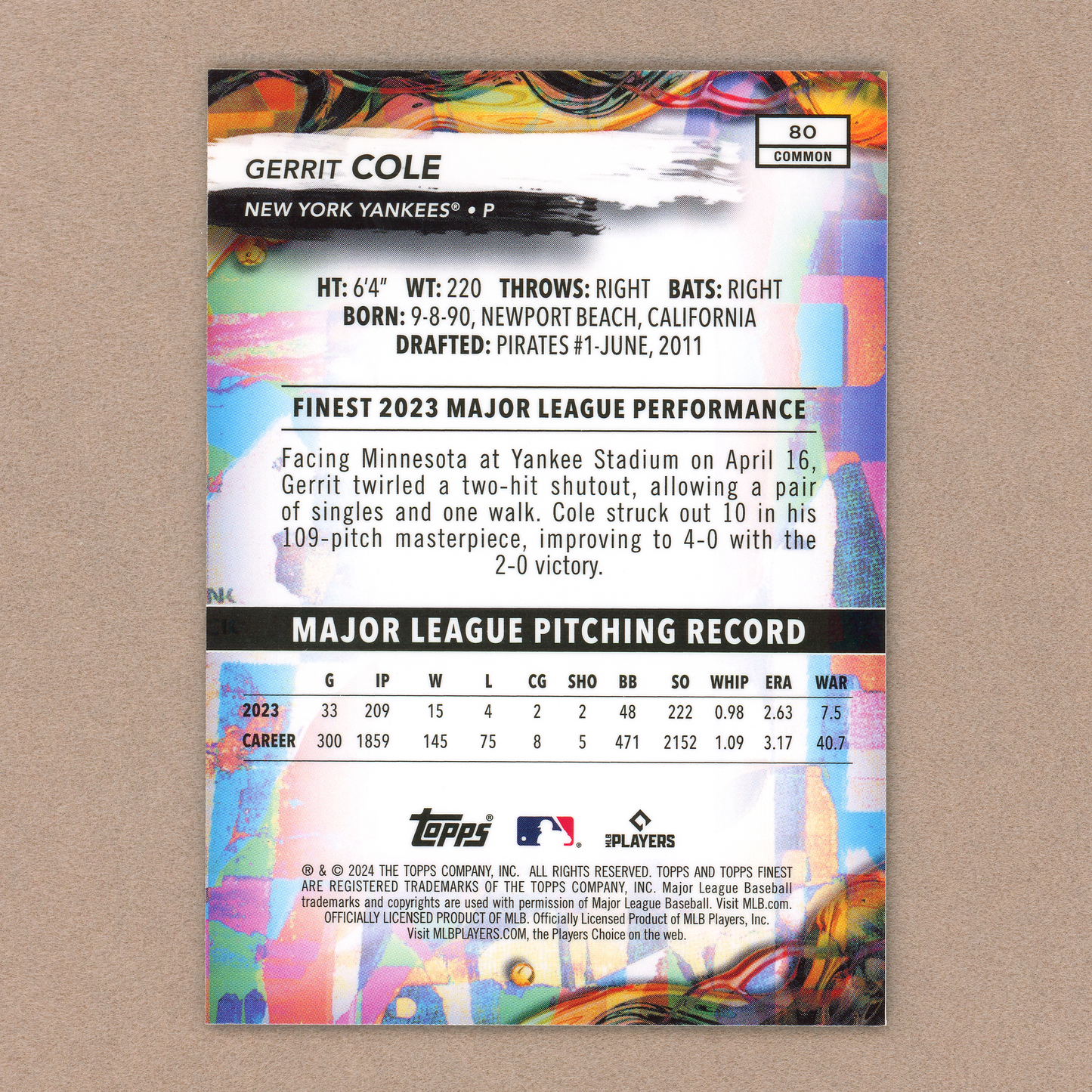2024 Topps Finest Gerrit Cole (Common Oil Spill)