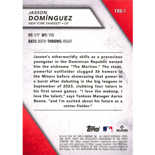 2023 Topps Finest Jasson Dominguez Finest Rookies (Gold)