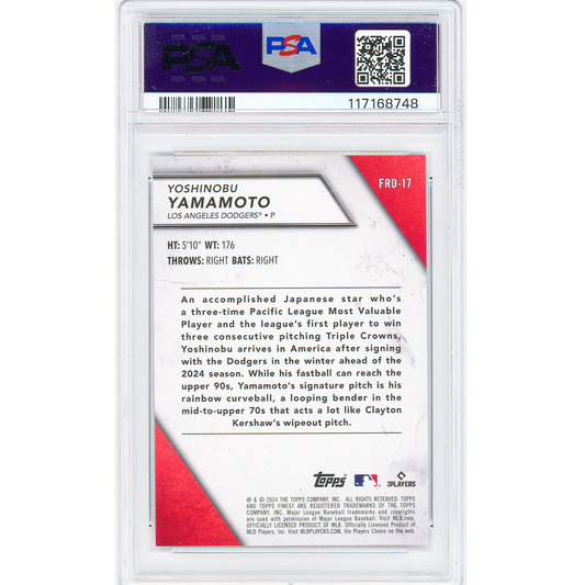 2024 Topps Finest Yoshinobu Yamamoto Rookie Design Variation (Blue) RC PSA 9