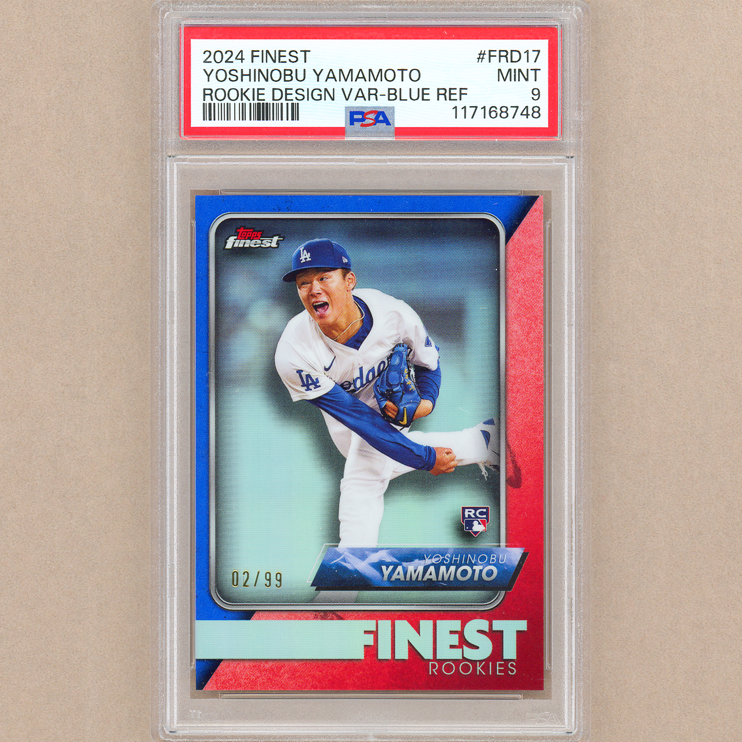 2024 Topps Finest Yoshinobu Yamamoto Rookie Design Variation (Blue) RC PSA 9
