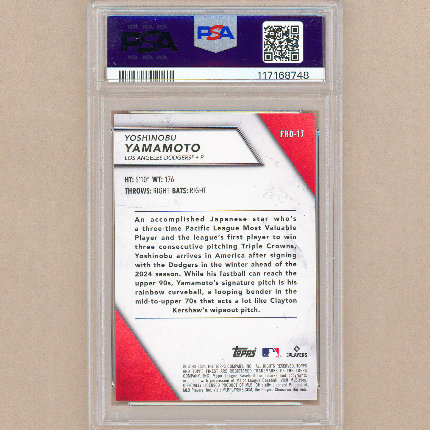 2024 Topps Finest Yoshinobu Yamamoto Rookie Design Variation (Blue) RC PSA 9