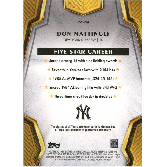 2024 Topps Five Star Don Mattingly (Gold)