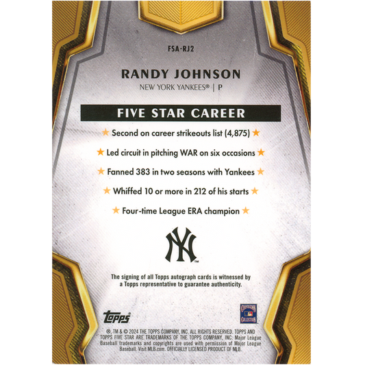 2024 Topps Five Star Randy Johnson Autograph (Blue)