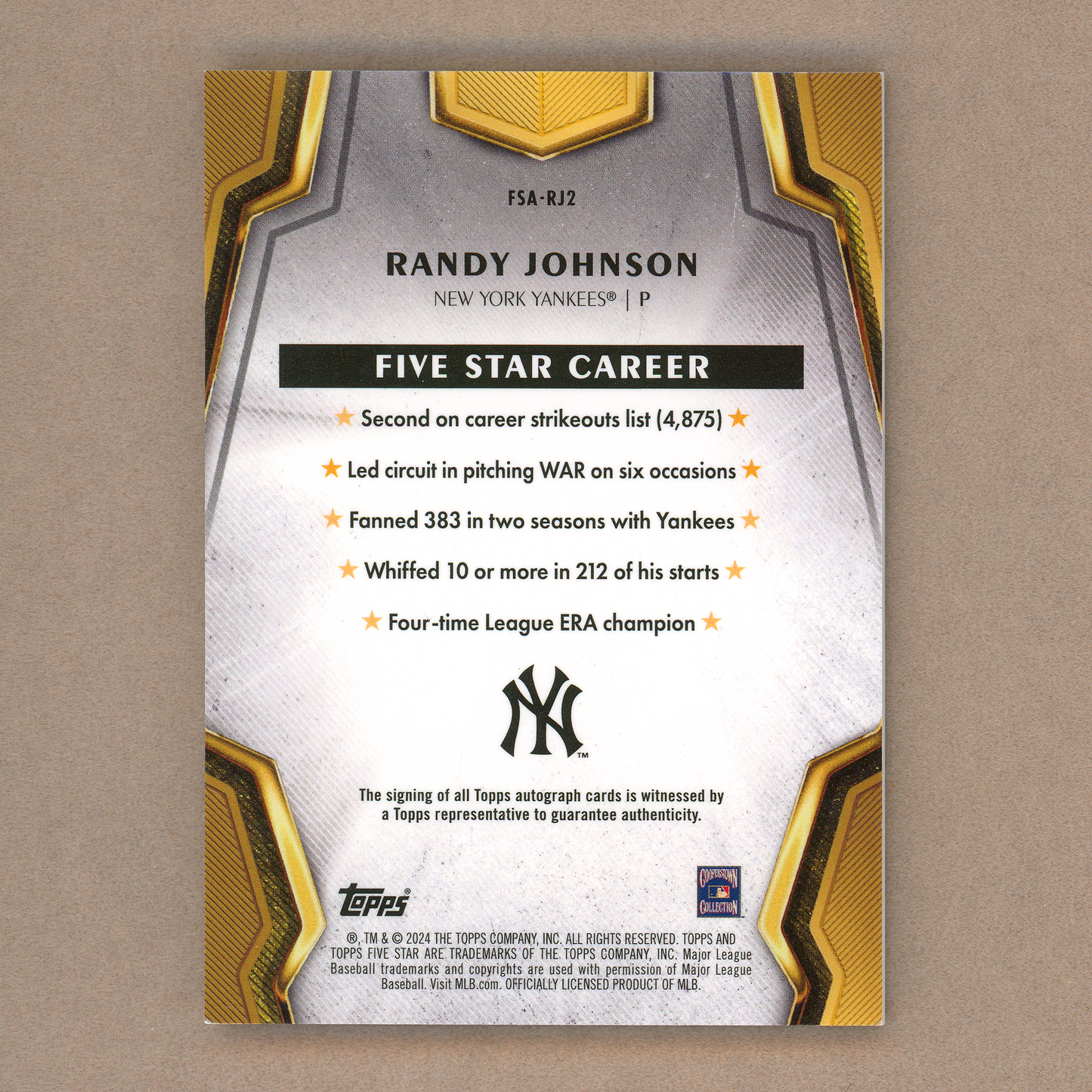 2024 Topps Five Star Randy Johnson Autograph (Blue)