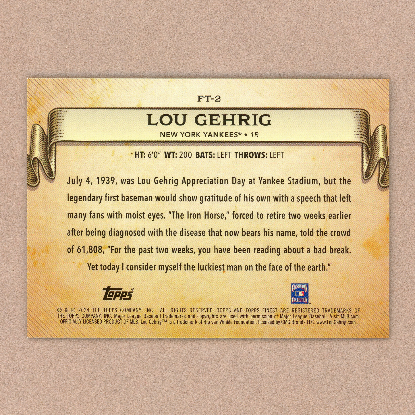 2024 Topps Finest Lou Gehrig Finest Moments (Gold)