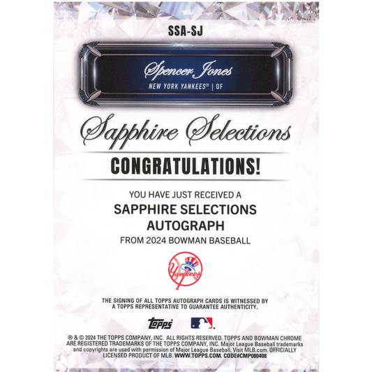 2024 Bowman Chrome Sapphire Spencer Jones Sapphire Selections Auto (Orange)