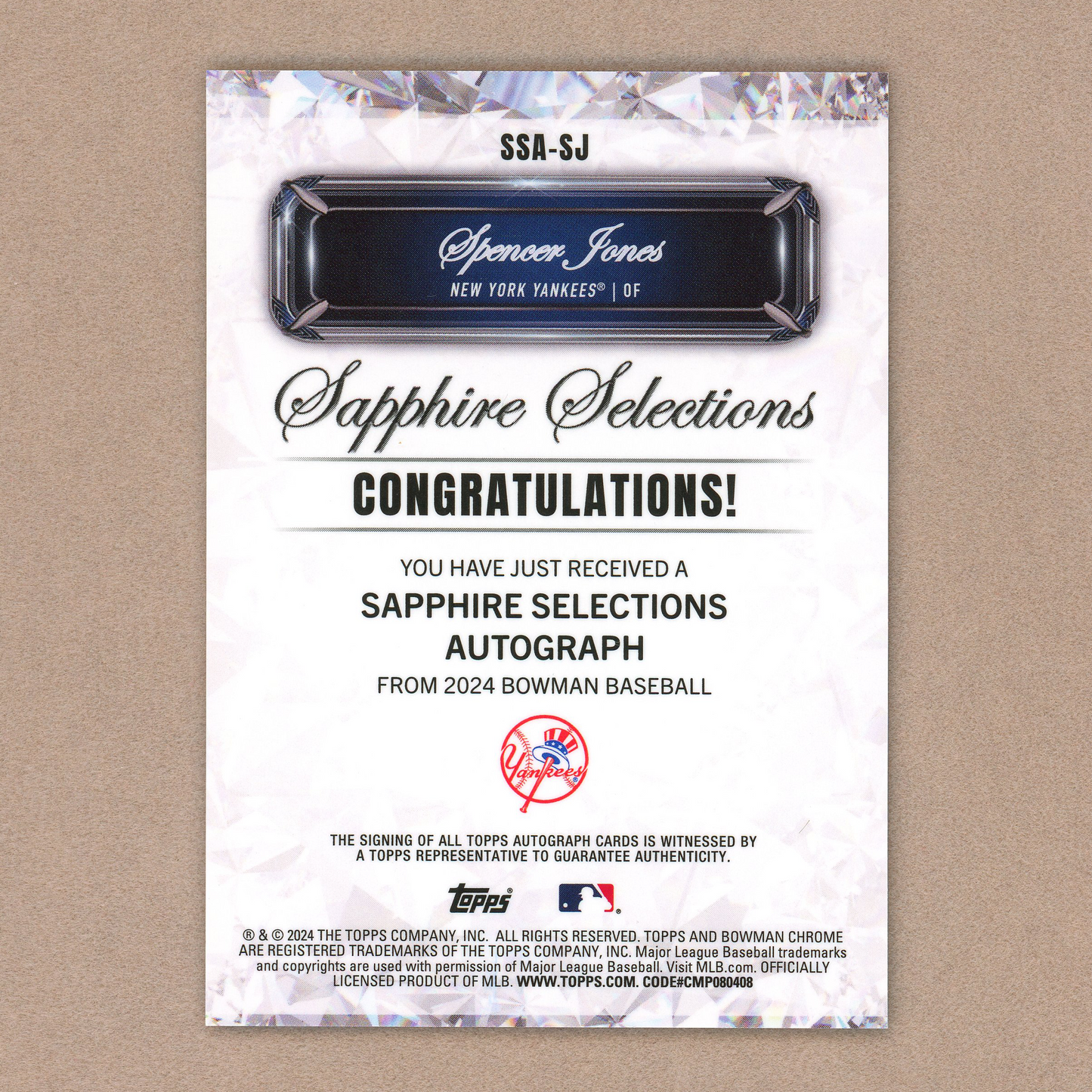 2024 Bowman Chrome Sapphire Spencer Jones Sapphire Selections Auto (Orange)