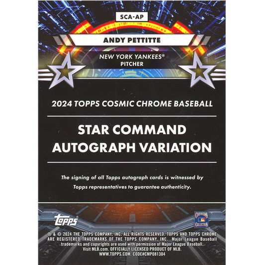2024 Topps Cosmic Chrome Andy Pettitte Autograph