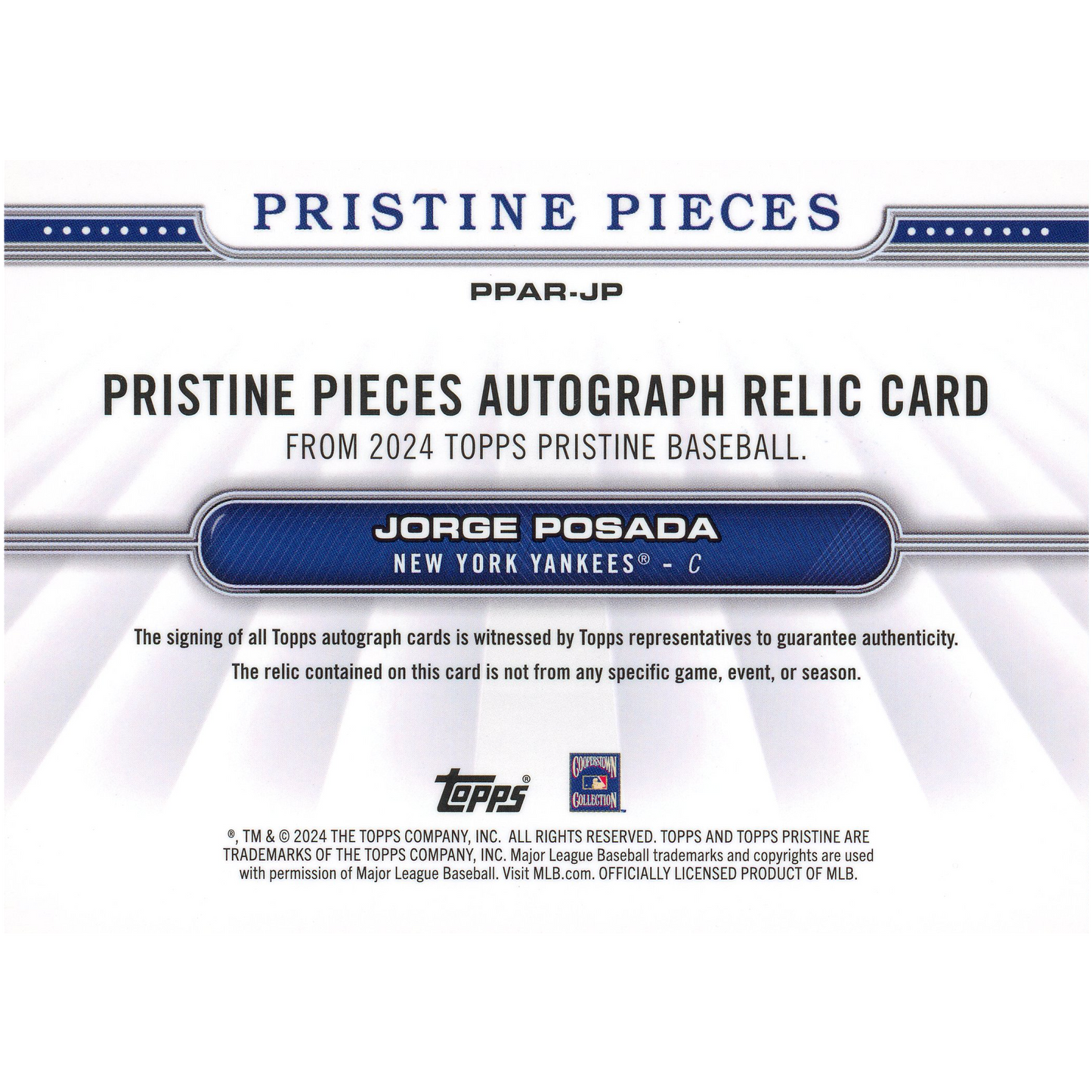 2024 Topps Pristine Jorge Posada Autograph Relic
