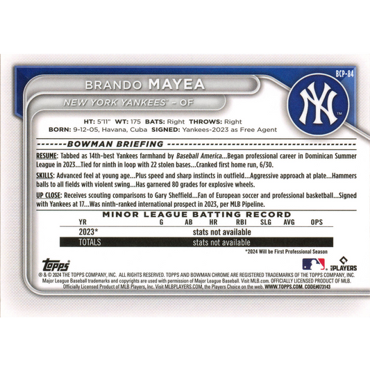 2024 Bowman Chrome Sapphire Brando Mayea (Orange)