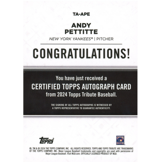 2024 Topps Tribute Andy Pettitte Autograph (Purple)