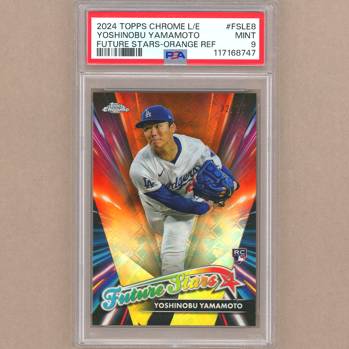 2024 Topps Chrome Logofractor Yoshinobu Yamamoto RC (Orange) PSA 9