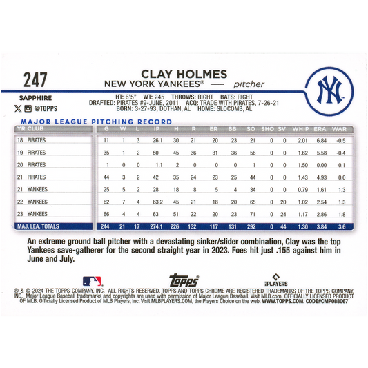2024 Topps Sapphire Clay Holmes
