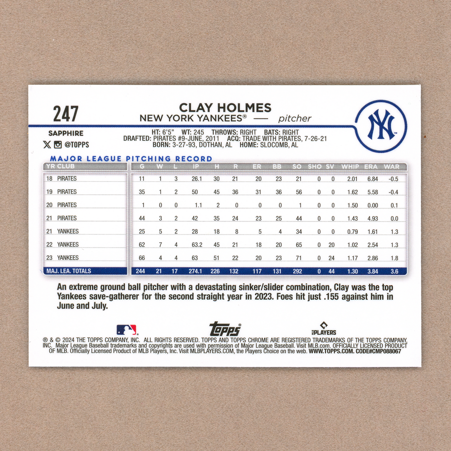2024 Topps Sapphire Clay Holmes