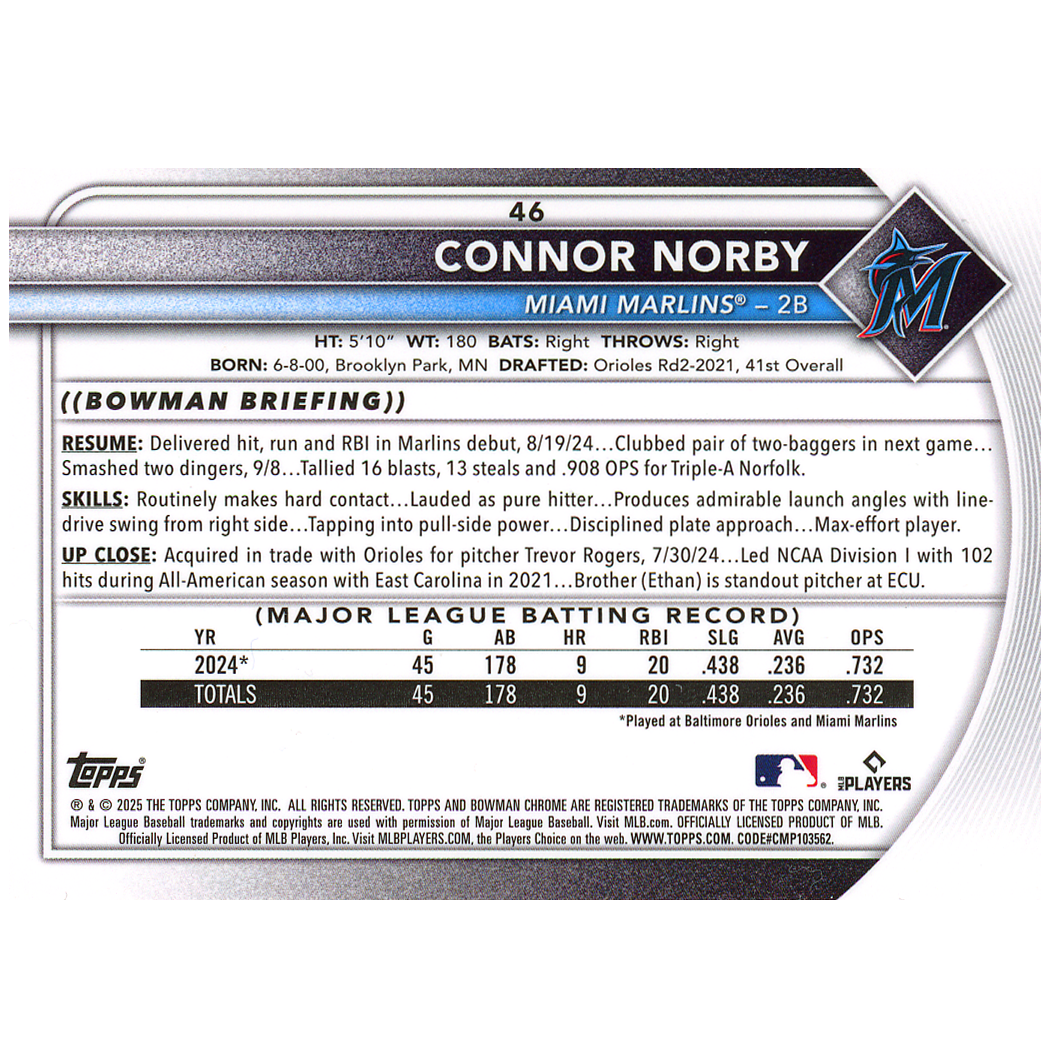 2025 Bowman Chrome Connor Norby RC (Mojo)