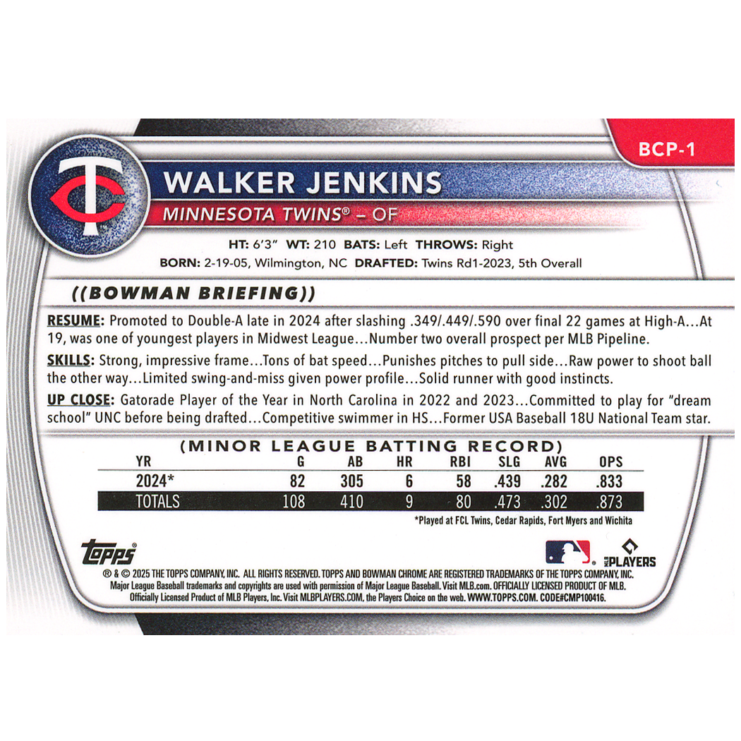 2025 Bowman Chrome Sapphire Walker Jenkins