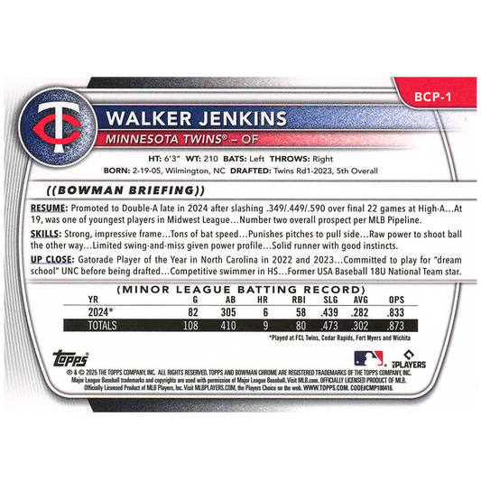 2025 Bowman Chrome Sapphire Walker Jenkins