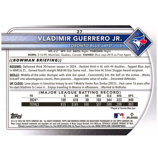2025 Bowman Chrome Vladimir Guerrero Jr. (Mojo)