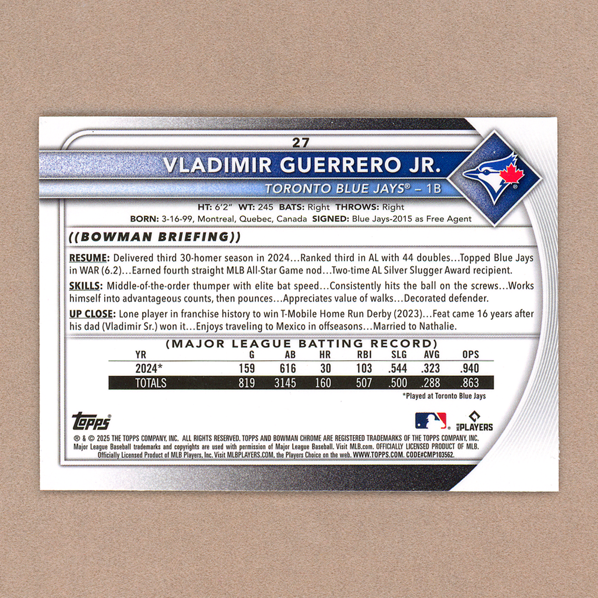 2025 Bowman Chrome Vladimir Guerrero Jr. (Mojo)