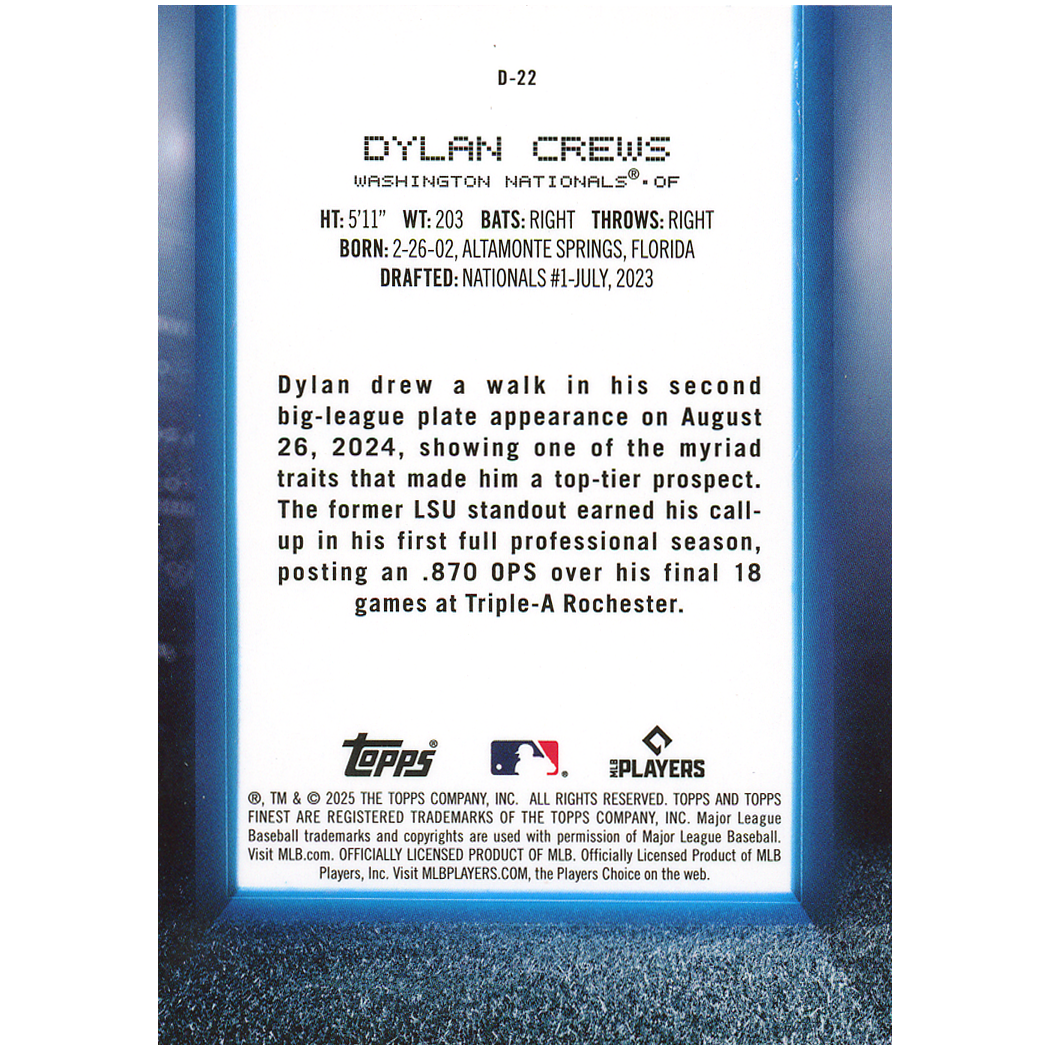 2025 Topps Finest Dylan Crews Debut RC