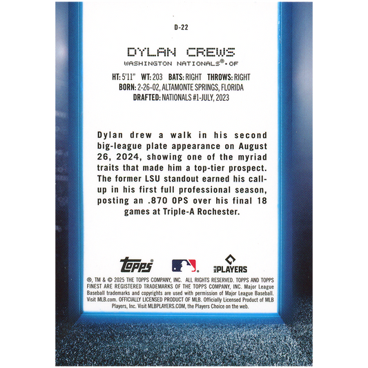 2025 Topps Finest Dylan Crews Debut RC