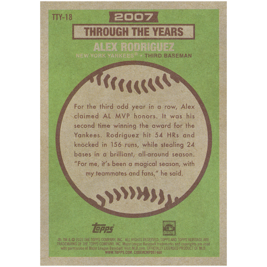 2025 Topps Heritage Alex Rodriguez Through The Years