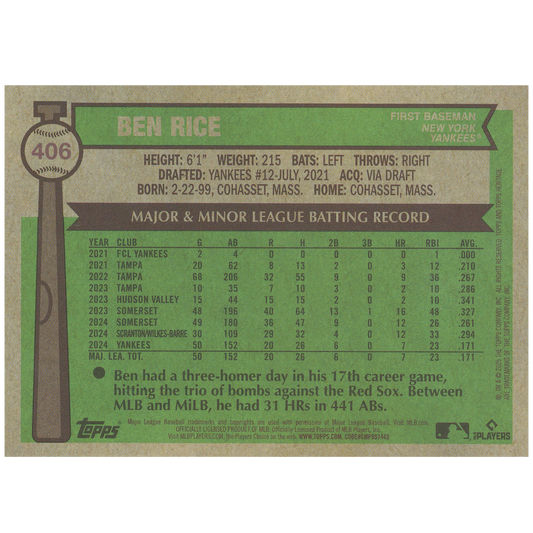 2025 Topps Heritage Ben Rice (Light Blue Sparkle) (SP)