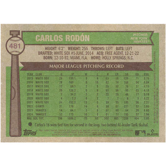 2025 Topps Heritage Carlos Rodon (SP)