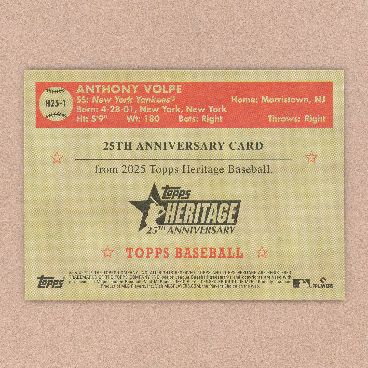 2025 Topps Heritage Anthony Volpe Heritage 25th Anniversary