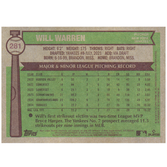 2025 Topps Heritage Will Warren RC (Bicentennial)