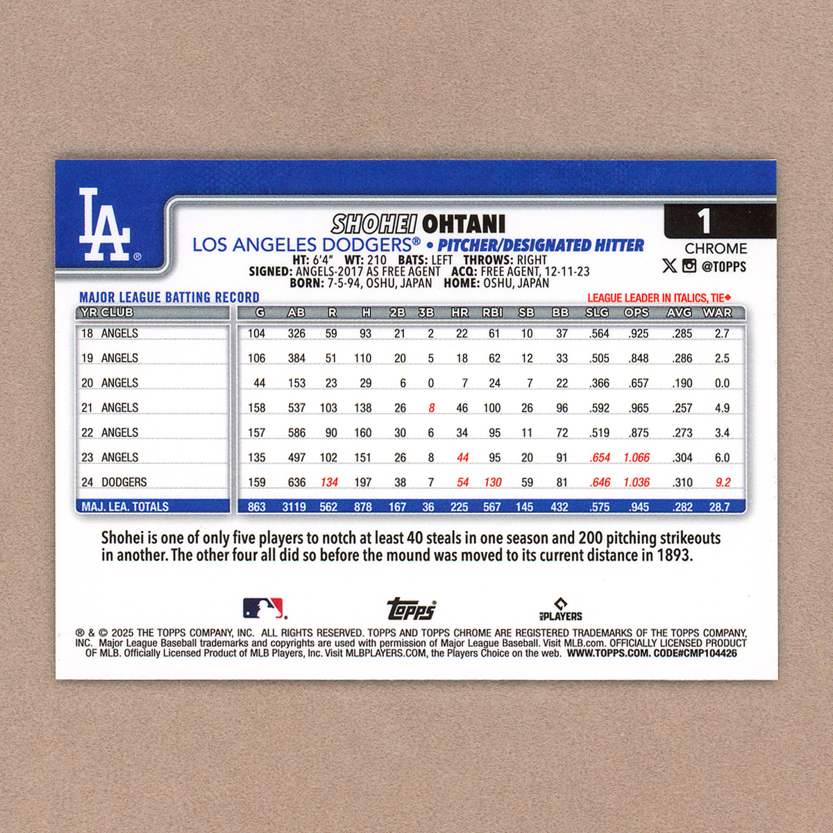 2025 Topps Chrome Sapphire Shohei Ohtani