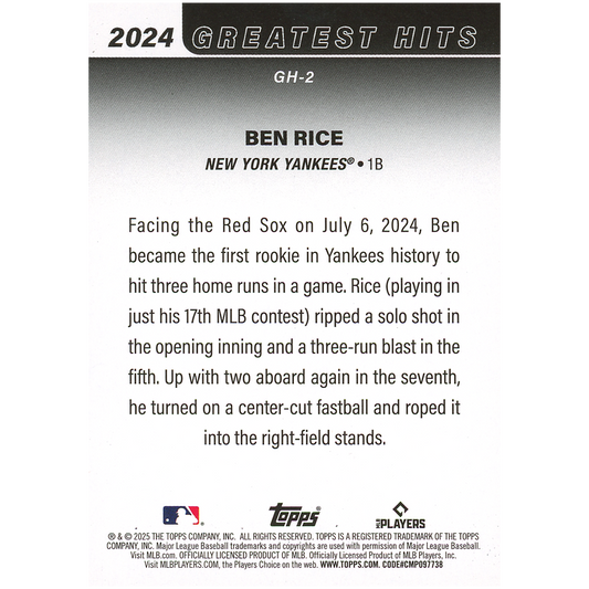 2025 Topps Series 1 Ben Rice Greatest Hits (RC)