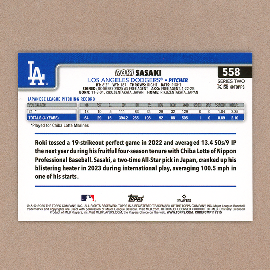 2025 Topps Series 2 Roki Sasaki Big Apple Foil RC