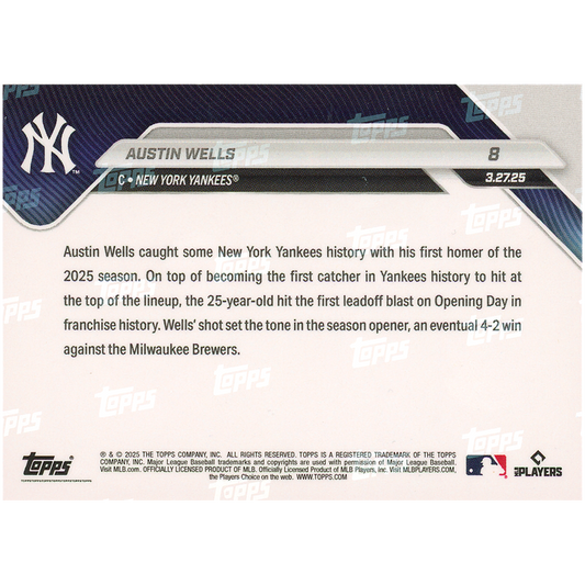 2025 Topps Now Austin Wells - Opening Day Leadoff HR