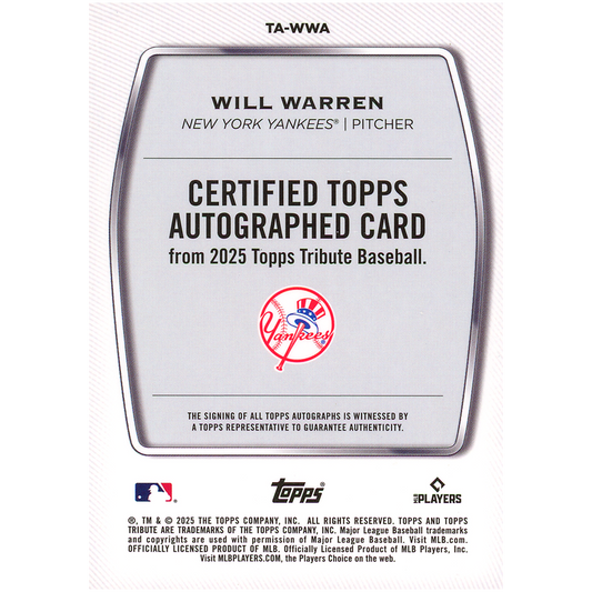 2025 Topps Tribute Will Warren RC Autograph
