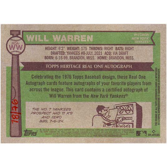 2025 Topps Heritage Will Warren Autograph (Red Ink)